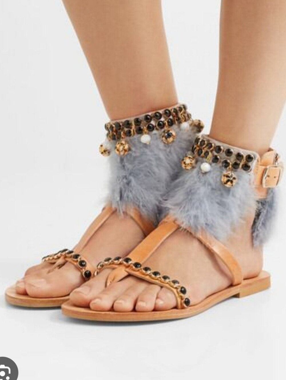 Mabu By Maria Bk Denim Feather Embellished Sandal Leather Sole Size 38